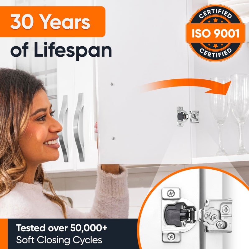 Decobasics 10 Pack Soft Close Cabinet Hinges â€“ 1/2" Overlay for Kitchen Cabinet Doors, Slow Self-Closing Concealed Hidden Hinges for Face Frame â€“Stainless Steel, 3-Way Adjustable & Quiet Close Damper - Image 4